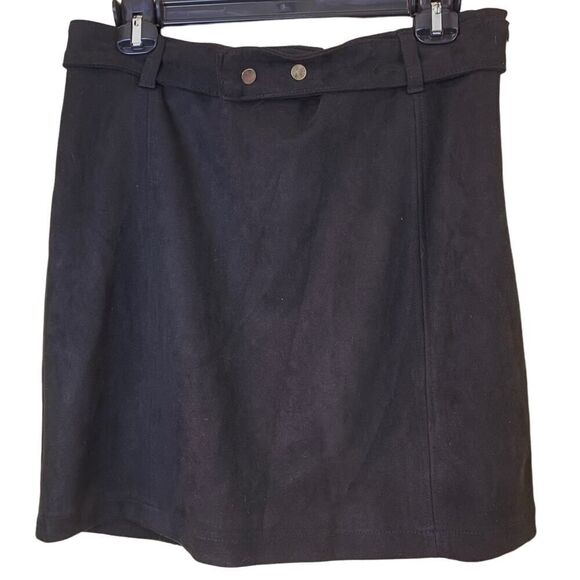 Haute Monde Faux Suede Dark Brown Belted Mini Skirt - Size XL - Picture 1 of 9